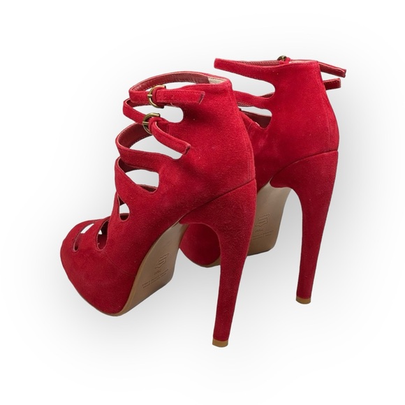 Leon Max 𖣴 Link Suede Platform Gladiator Stilettos Heels 𖣴 Fire Engine Red 𖣴 SJP - Picture 5 of 16